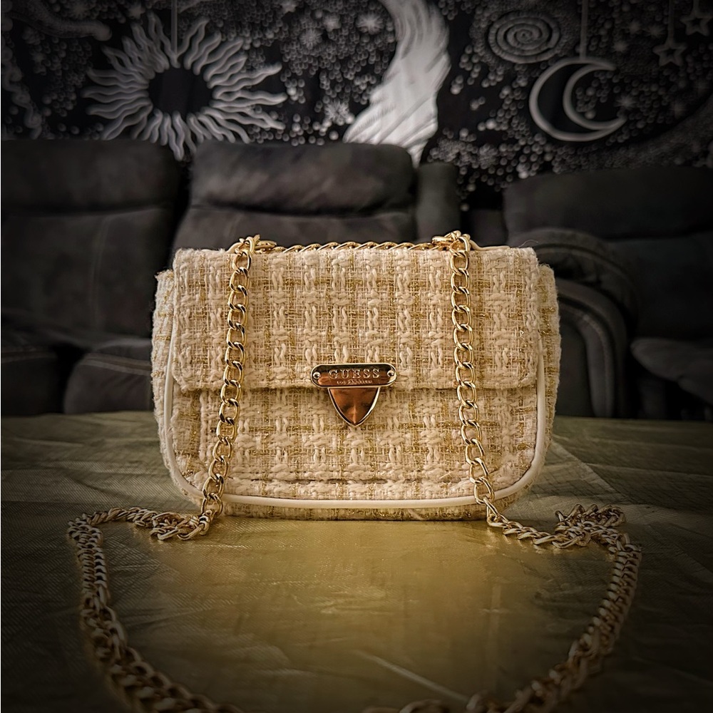 Guess Beige Tweed Crossbody Bag - Picture 4 of 10